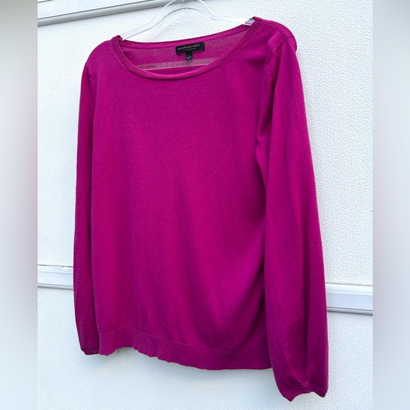 Banana Republic Sweater Silk Cashmere Women L Magenta Crewneck Long Sleeve - Picture 4 of 9